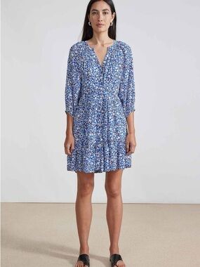 Apiece Apart Mini Mitte Blue Floral Dress - Large